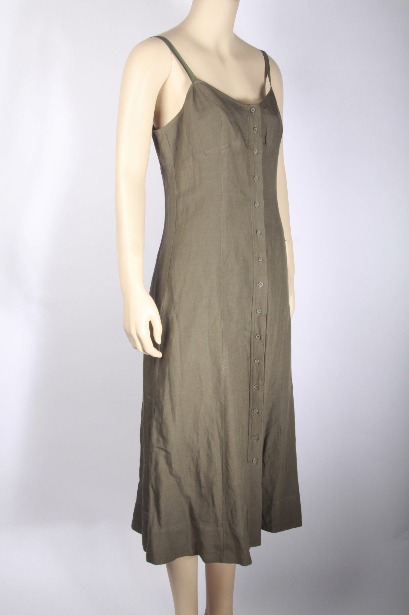 New York & Co. Linen Olive Button Up Midi Dress-Size 4 Second Bite New York & Co. Linen Olive Button Up Midi Dress-Size 4 Second Bite