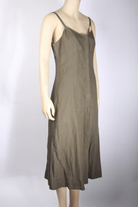 New York & Co. Linen Olive Button Up Midi Dress-Size 4