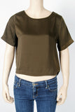 Forever 21 Satiny Olive Crop Top-Size Small