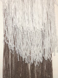 Long  (34") White & Taupe Tri Layer Fringe Yarn Wall Hanging
