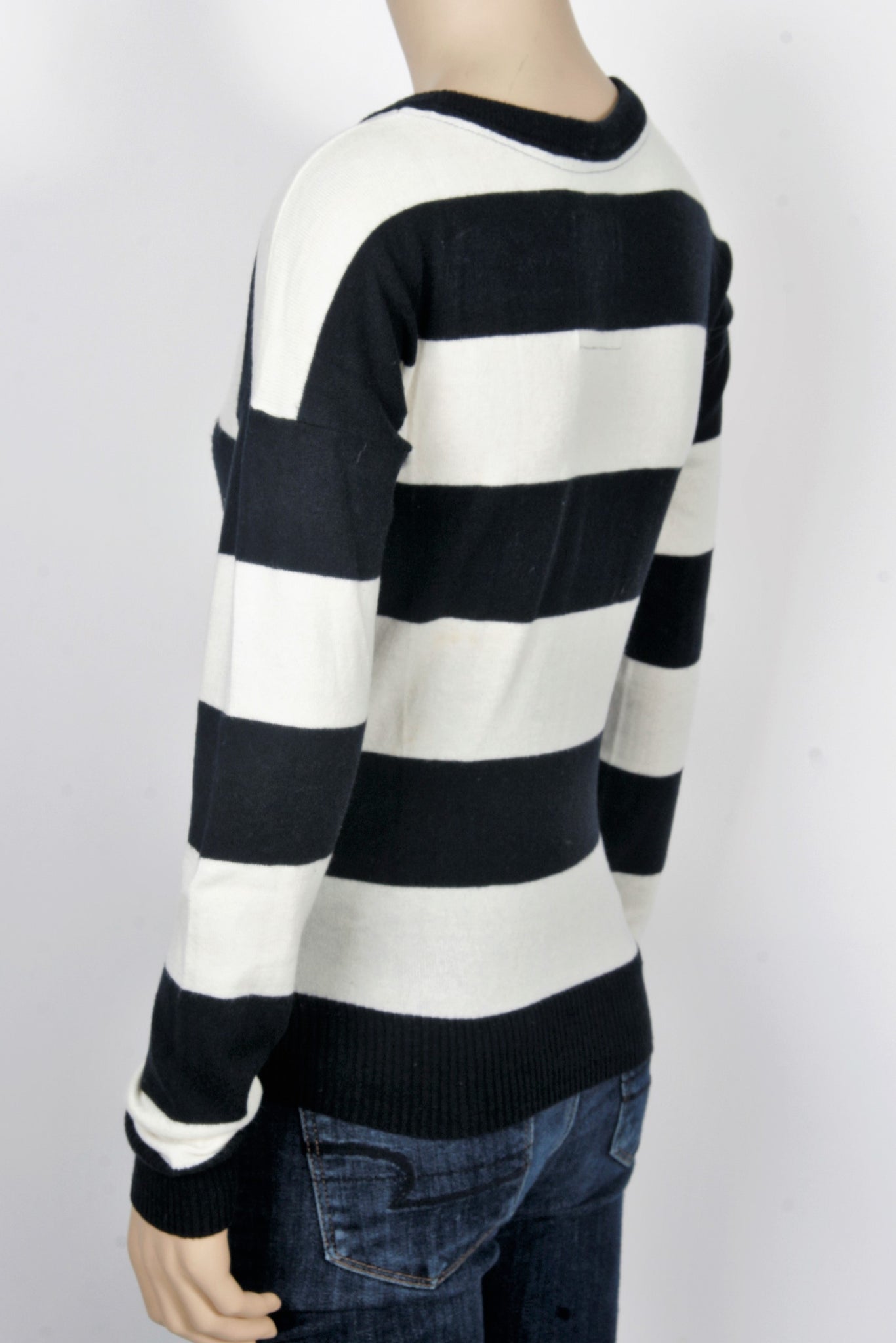 Hollister slouchy half zip striped jumper in navy
