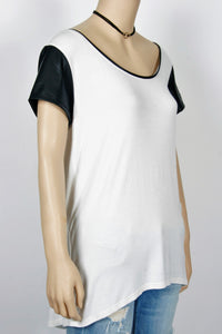 Forever 21 Faux Leather Sleeve Tee-Size Medium