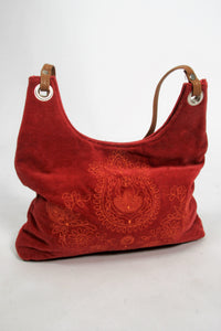 Orange Velour Embroidered Bag