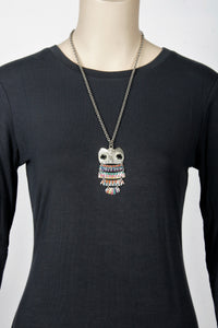 Silver Tone Multi-colored Owl Necklace