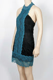NWT Free People Black/Blue "Natasha" Lace Trim Bodycon Casual Dress-Size Small