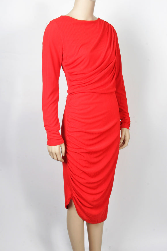 NWT H&M Ruched Red Midi Dress-Size Small