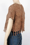 Taupe Short Sleeve Fringe Hem Sweater-Size Medium