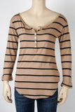 Stylemint Long Sleeve Taupe Striped Henley Tee-Stylemint Size 1 (Equiv. to Size 2/4)