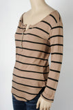 Stylemint Long Sleeve Taupe Striped Henley Tee-Stylemint Size 1 (Equiv. to Size 2/4)
