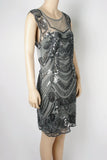 NWT Unique Vintage Gray Flapper Dress-Size Small