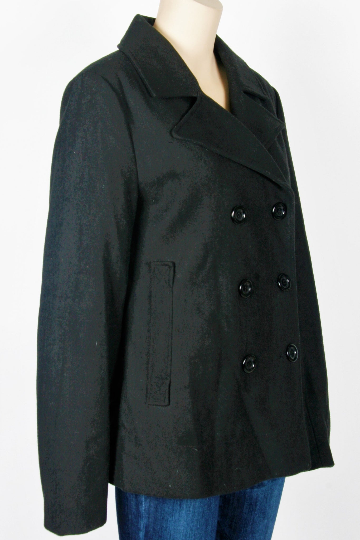NWOT Ambiance Apparel Black Peacoat-Size Large – Second Bite