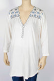 H&M Basic Cream Embroidered Top-Size Small