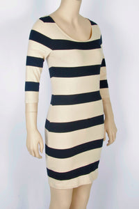 Forever 21 Tan & Black Striped Bodycon Dress-Size Small