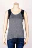 NWOT Pink Rose Gray Tank with Laser Cut Faux Leather-Size Small