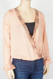 NWT Living Doll Rose Gold Sequin Wrap Top-Size Medium
