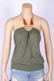 Olive Green Beaded Halter-Size Small